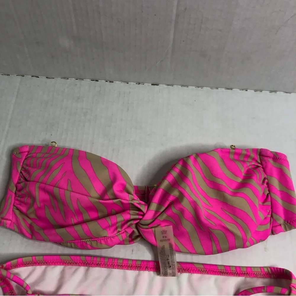 Victorias Secret Bikini Womens Small Zebra Print Pink Tan Strapless Top Padded